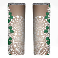 Cook Islands Tiare Maori With Conch Shell Skinny Tumbler 2025 Pasifika Polynesian Tattoo LT14 Brown - Polynesian Pride