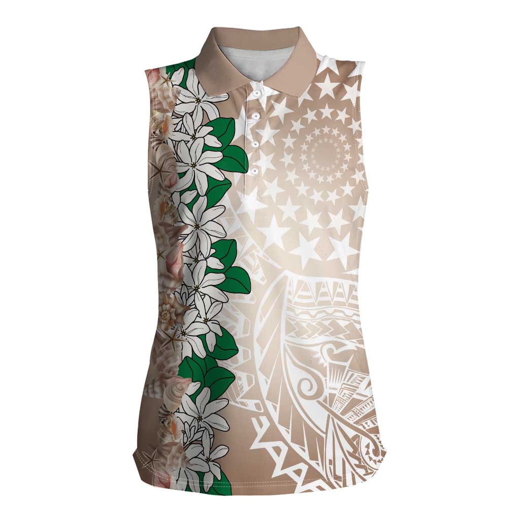 Cook Islands Tiare Maori With Conch Shell Women Sleeveless Polo Shirt 2025 Pasifika Polynesian Tattoo LT14 Female Brown - Polynesian Pride