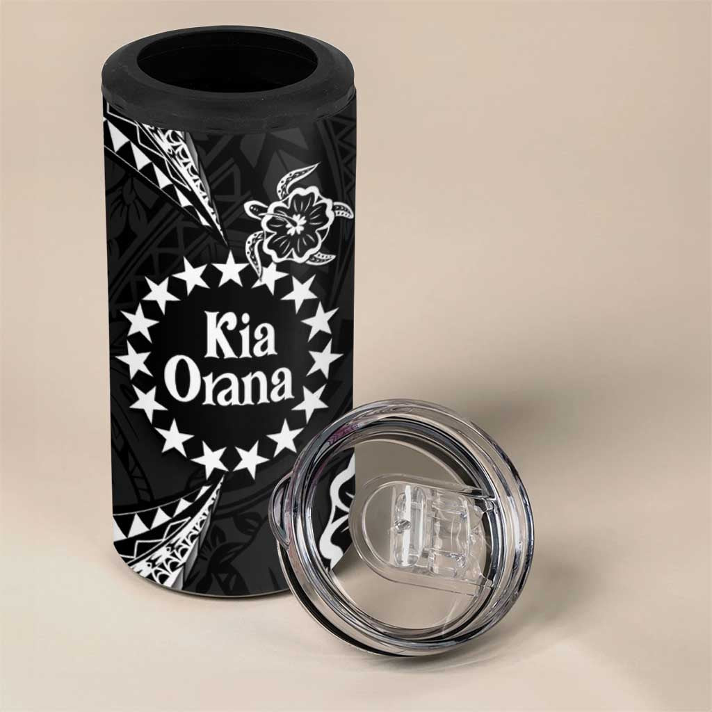 Kia Orana Cook Islands 4 in 1 Can Cooler Tumbler 2025 Pasifika Polynesian Turtle Black Color LT14 - Polynesian Pride