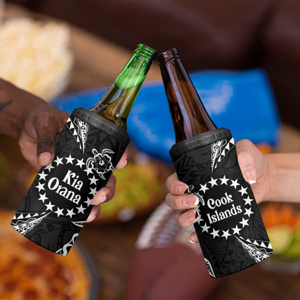 Kia Orana Cook Islands 4 in 1 Can Cooler Tumbler 2025 Pasifika Polynesian Turtle Black Color LT14 - Polynesian Pride