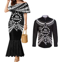 Kia Orana Cook Islands Couples Matching Mermaid Dress and Long Sleeve Button Shirt 2025 Pasifika Polynesian Turtle Black Color LT14 Black - Polynesian Pride