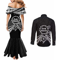 Kia Orana Cook Islands Couples Matching Mermaid Dress and Long Sleeve Button Shirt 2025 Pasifika Polynesian Turtle Black Color LT14 - Polynesian Pride