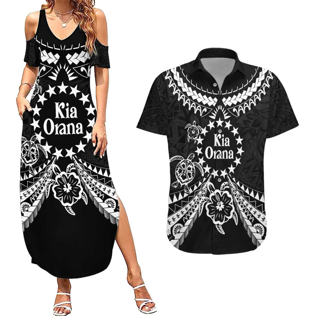 Kia Orana Cook Islands Couples Matching Summer Maxi Dress and Hawaiian Shirt 2025 Pasifika Polynesian Turtle Black Color LT14 Black - Polynesian Pride