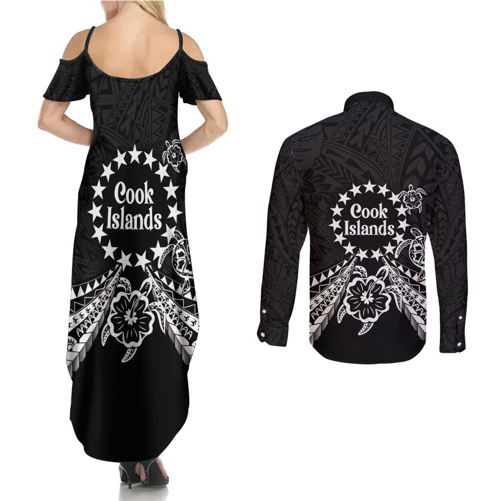 Kia Orana Cook Islands Couples Matching Summer Maxi Dress and Long Sleeve Button Shirt 2025 Pasifika Polynesian Turtle Black Color LT14 - Polynesian Pride