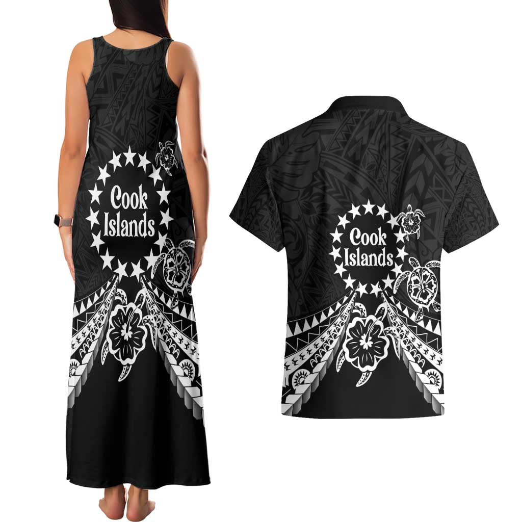 Kia Orana Cook Islands Couples Matching Tank Maxi Dress and Hawaiian Shirt 2025 Pasifika Polynesian Turtle Black Color LT14 - Polynesian Pride