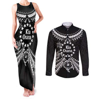 Kia Orana Cook Islands Couples Matching Tank Maxi Dress and Long Sleeve Button Shirt 2025 Pasifika Polynesian Turtle Black Color LT14 Black - Polynesian Pride