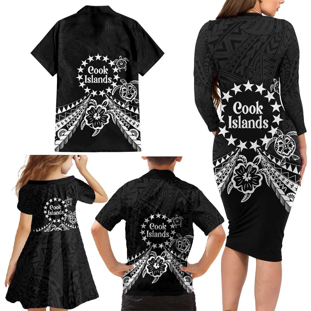 Kia Orana Cook Islands Family Matching Long Sleeve Bodycon Dress and Hawaiian Shirt 2025 Pasifika Polynesian Turtle Black Color LT14 - Polynesian Pride