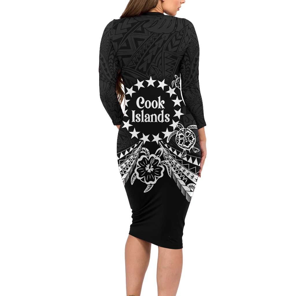 Kia Orana Cook Islands Family Matching Long Sleeve Bodycon Dress and Hawaiian Shirt 2025 Pasifika Polynesian Turtle Black Color LT14 - Polynesian Pride