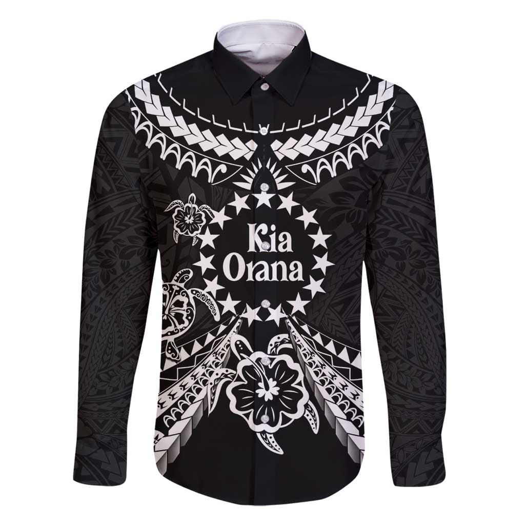 Kia Orana Cook Islands Family Matching Mermaid Dress and Hawaiian Shirt 2025 Pasifika Polynesian Turtle Black Color LT14 Dad's Shirt - Long Sleeve Black - Polynesian Pride