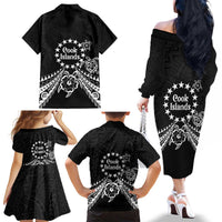 Kia Orana Cook Islands Family Matching Off The Shoulder Long Sleeve Dress and Hawaiian Shirt 2025 Pasifika Polynesian Turtle Black Color LT14 - Polynesian Pride