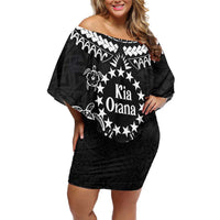 Kia Orana Cook Islands Family Matching Off Shoulder Short Dress and Hawaiian Shirt 2025 Pasifika Polynesian Turtle Black Color LT14 Mom's Dress Black - Polynesian Pride