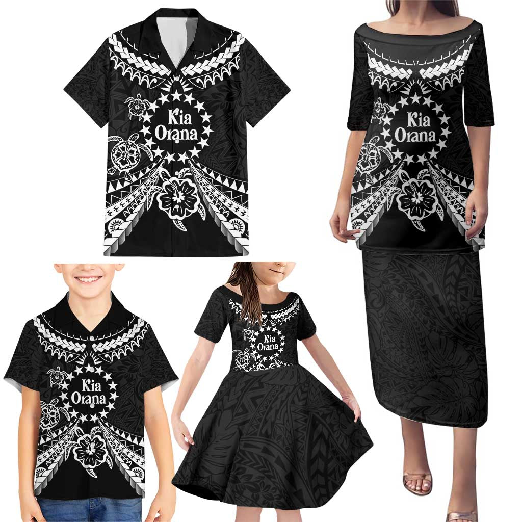 Kia Orana Cook Islands Family Matching Puletasi and Hawaiian Shirt 2025 Pasifika Polynesian Turtle Black Color LT14 - Polynesian Pride