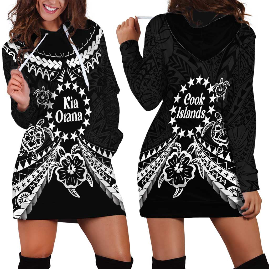 Kia Orana Cook Islands Hoodie Dress 2025 Pasifika Polynesian Turtle Black Color LT14 - Polynesian Pride