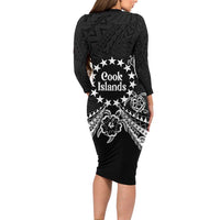Kia Orana Cook Islands Long Sleeve Bodycon Dress 2025 Pasifika Polynesian Turtle Black Color LT14 - Polynesian Pride