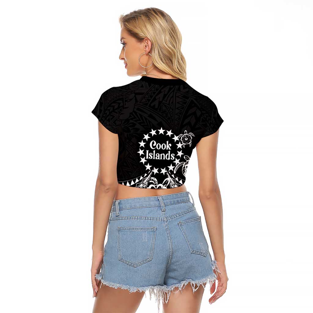 Kia Orana Cook Islands Raglan Cropped T Shirt 2025 Pasifika Polynesian Turtle Black Color