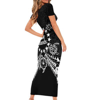 Kia Orana Cook Islands Short Sleeve Bodycon Dress 2025 Pasifika Polynesian Turtle Black Color LT14 - Polynesian Pride