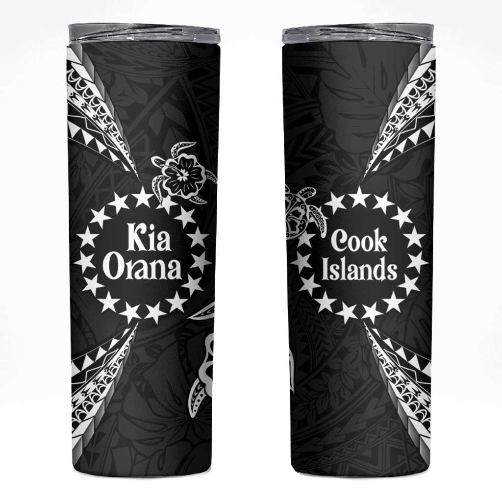 Kia Orana Cook Islands Skinny Tumbler 2025 Pasifika Polynesian Turtle Black Color LT14 Black - Polynesian Pride