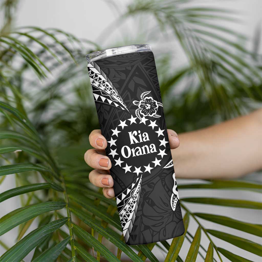 Kia Orana Cook Islands Skinny Tumbler 2025 Pasifika Polynesian Turtle Black Color LT14 - Polynesian Pride