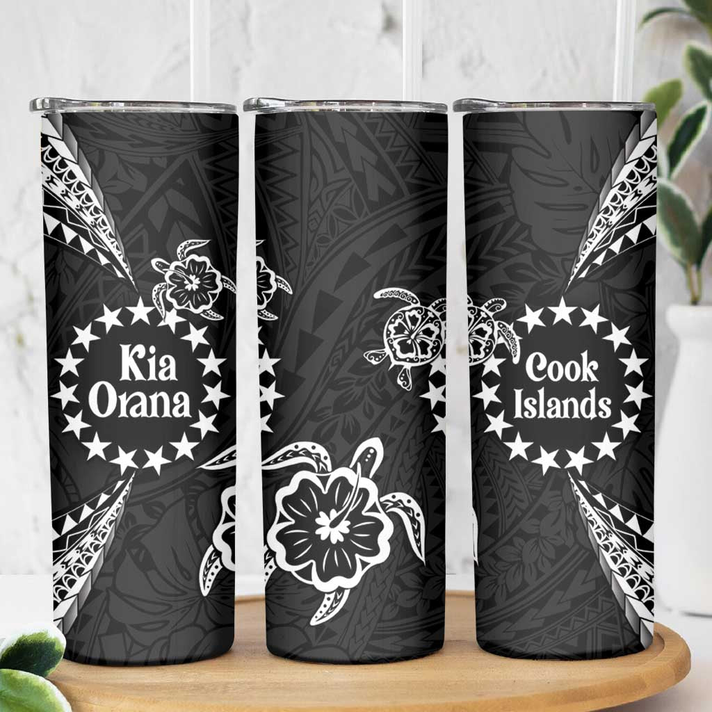 Kia Orana Cook Islands Skinny Tumbler 2025 Pasifika Polynesian Turtle Black Color LT14 - Polynesian Pride