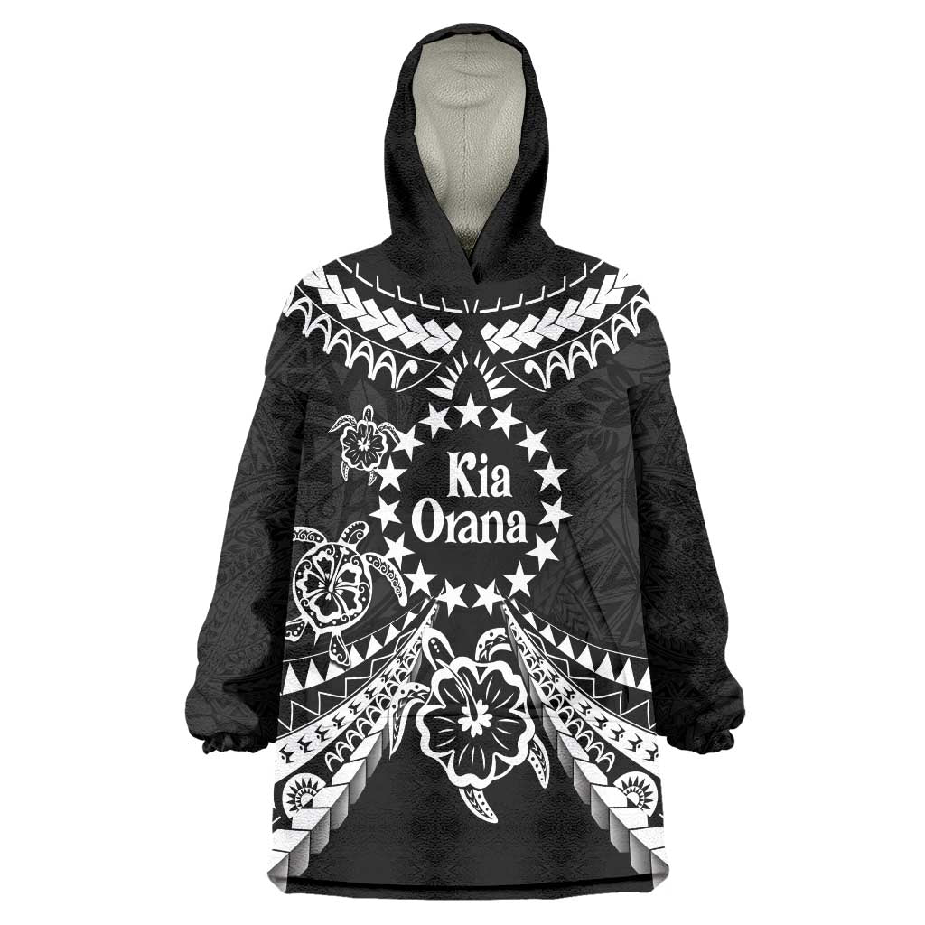 Kia Orana Cook Islands Wearable Blanket Hoodie 2025 Pasifika Polynesian Turtle Black Color LT14 One Size Black - Polynesian Pride