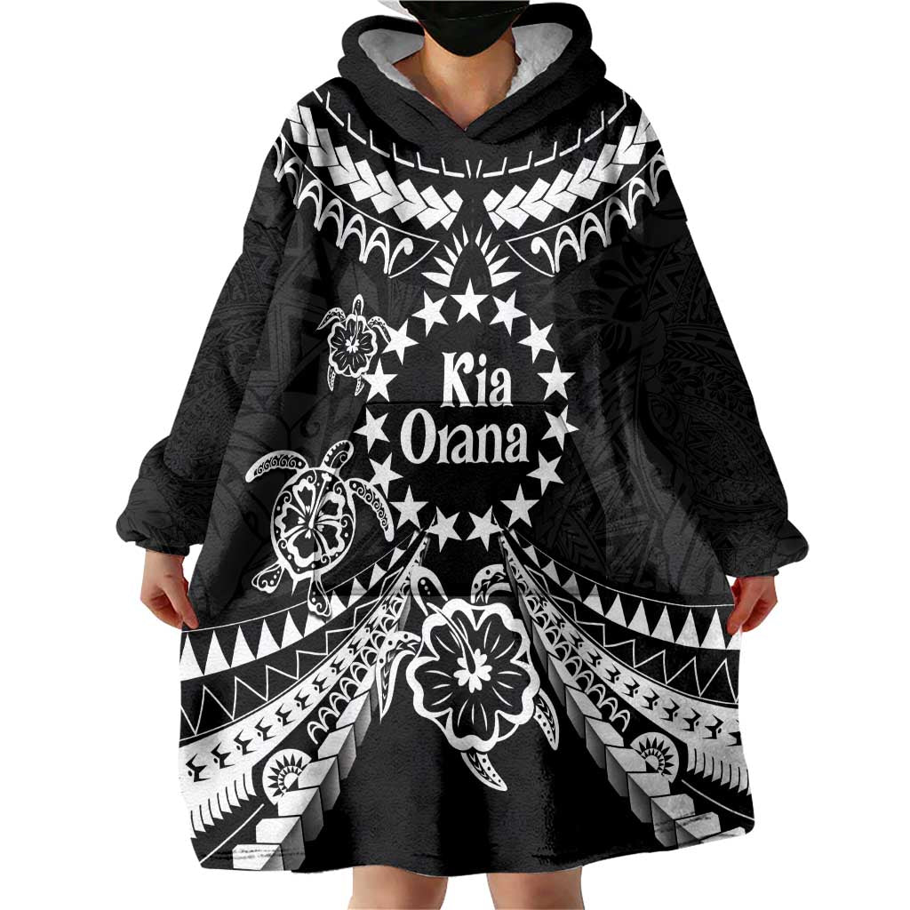Kia Orana Cook Islands Wearable Blanket Hoodie 2025 Pasifika Polynesian Turtle Black Color LT14 - Polynesian Pride