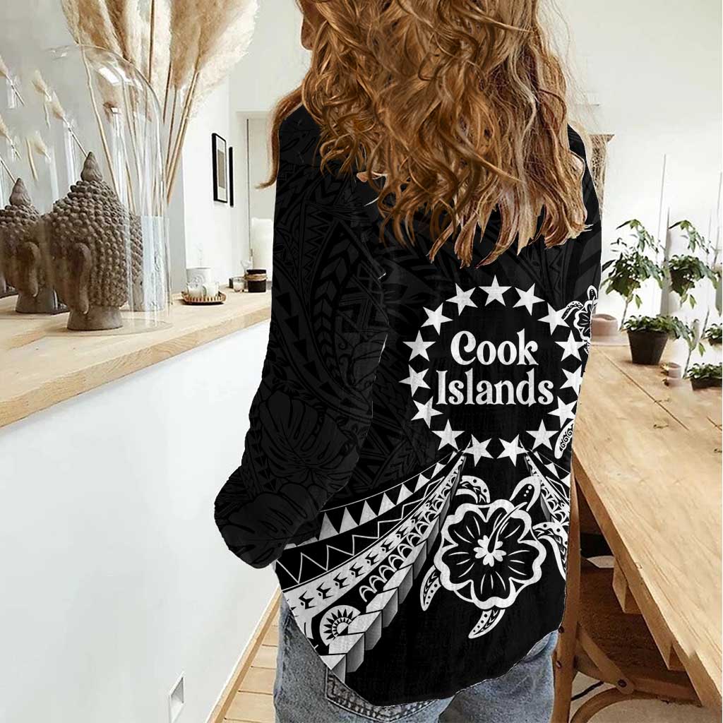 Kia Orana Cook Islands Women Casual Shirt 2025 Pasifika Polynesian Turtle Black Color LT14 - Polynesian Pride