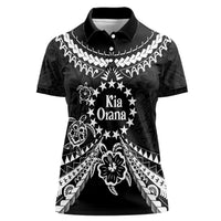 Kia Orana Cook Islands Women Polo Shirt 2025 Pasifika Polynesian Turtle Black Color LT14 Female Black - Polynesian Pride