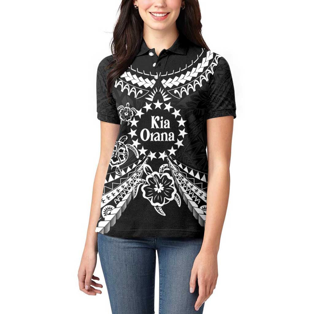 Kia Orana Cook Islands Women Polo Shirt 2025 Pasifika Polynesian Turtle Black Color LT14 - Polynesian Pride