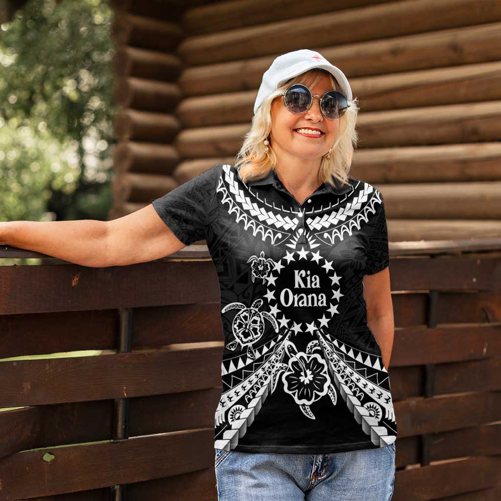 Kia Orana Cook Islands Women Polo Shirt 2025 Pasifika Polynesian Turtle Black Color LT14 - Polynesian Pride