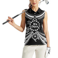 Kia Orana Cook Islands Women Sleeveless Polo Shirt 2025 Pasifika Polynesian Turtle Black Color LT14 - Polynesian Pride