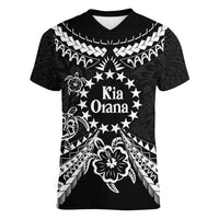 Kia Orana Cook Islands Women V-Neck T-Shirt 2025 Pasifika Polynesian Turtle Black Color LT14 Female Black - Polynesian Pride