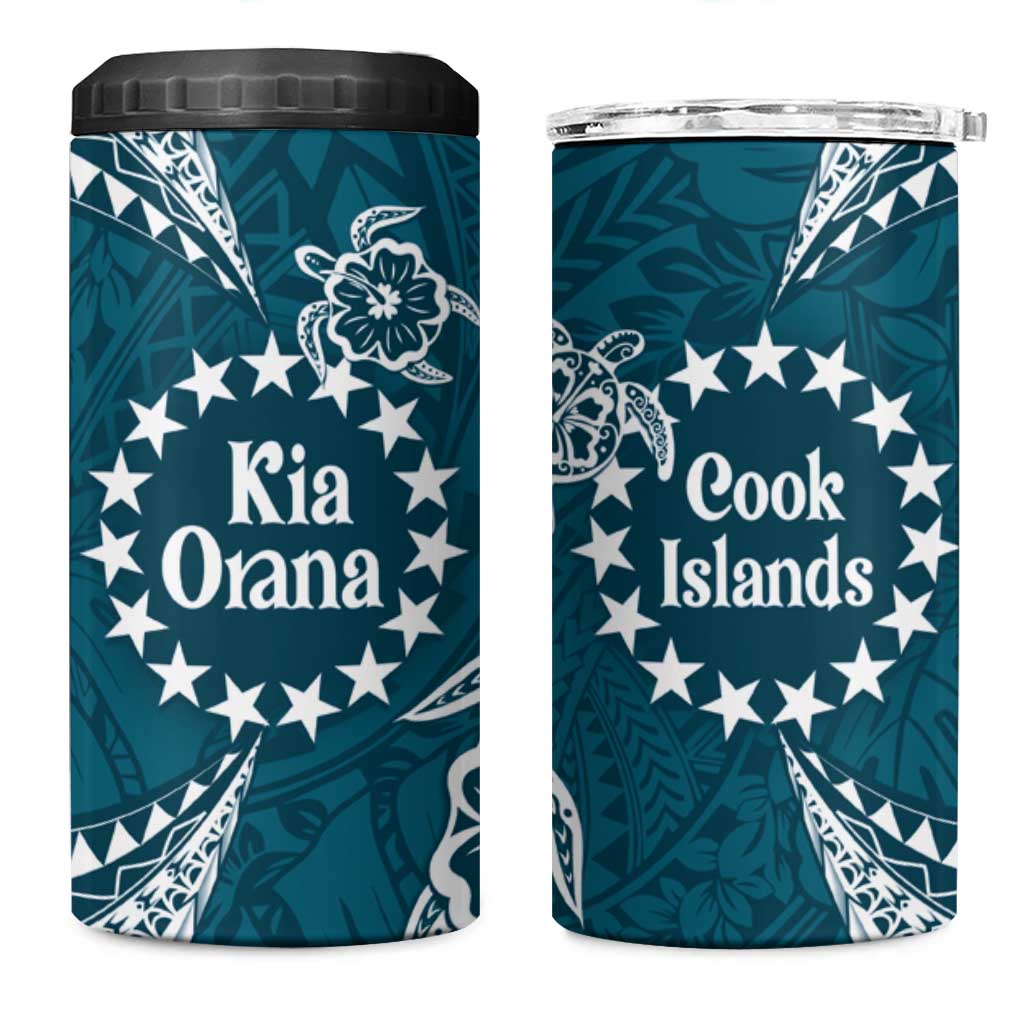 Kia Orana Cook Islands 4 in 1 Can Cooler Tumbler Polynesian Turtle Crowberry Blue Color LT14 One Size: 16 oz Crowberry Blue - Polynesian Pride