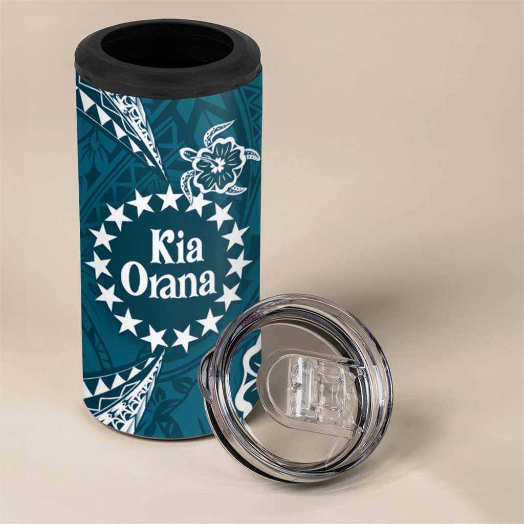 Kia Orana Cook Islands 4 in 1 Can Cooler Tumbler Polynesian Turtle Crowberry Blue Color LT14 - Polynesian Pride