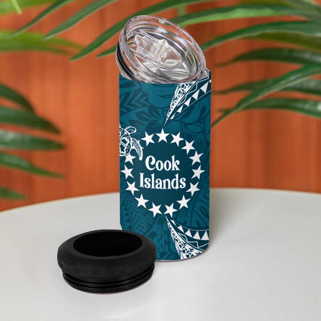 Kia Orana Cook Islands 4 in 1 Can Cooler Tumbler Polynesian Turtle Crowberry Blue Color LT14 - Polynesian Pride