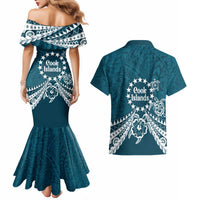 Kia Orana Cook Islands Couples Matching Mermaid Dress and Hawaiian Shirt Polynesian Turtle Crowberry Blue Color LT14 - Polynesian Pride