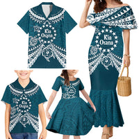Kia Orana Cook Islands Family Matching Mermaid Dress and Hawaiian Shirt Polynesian Turtle Crowberry Blue Color LT14 - Polynesian Pride