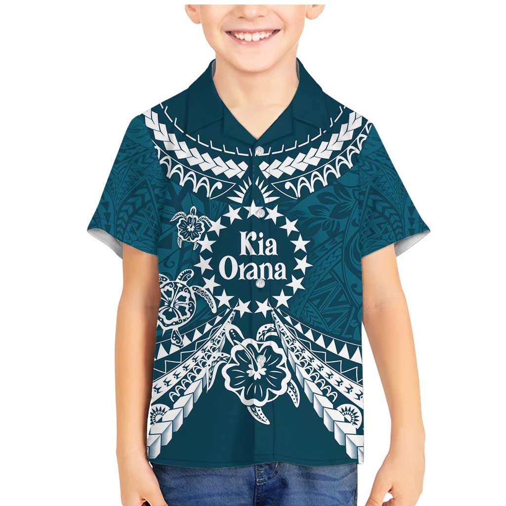 Kia Orana Cook Islands Family Matching Mermaid Dress and Hawaiian Shirt Polynesian Turtle Crowberry Blue Color LT14 Son's Shirt Crowberry Blue - Polynesian Pride