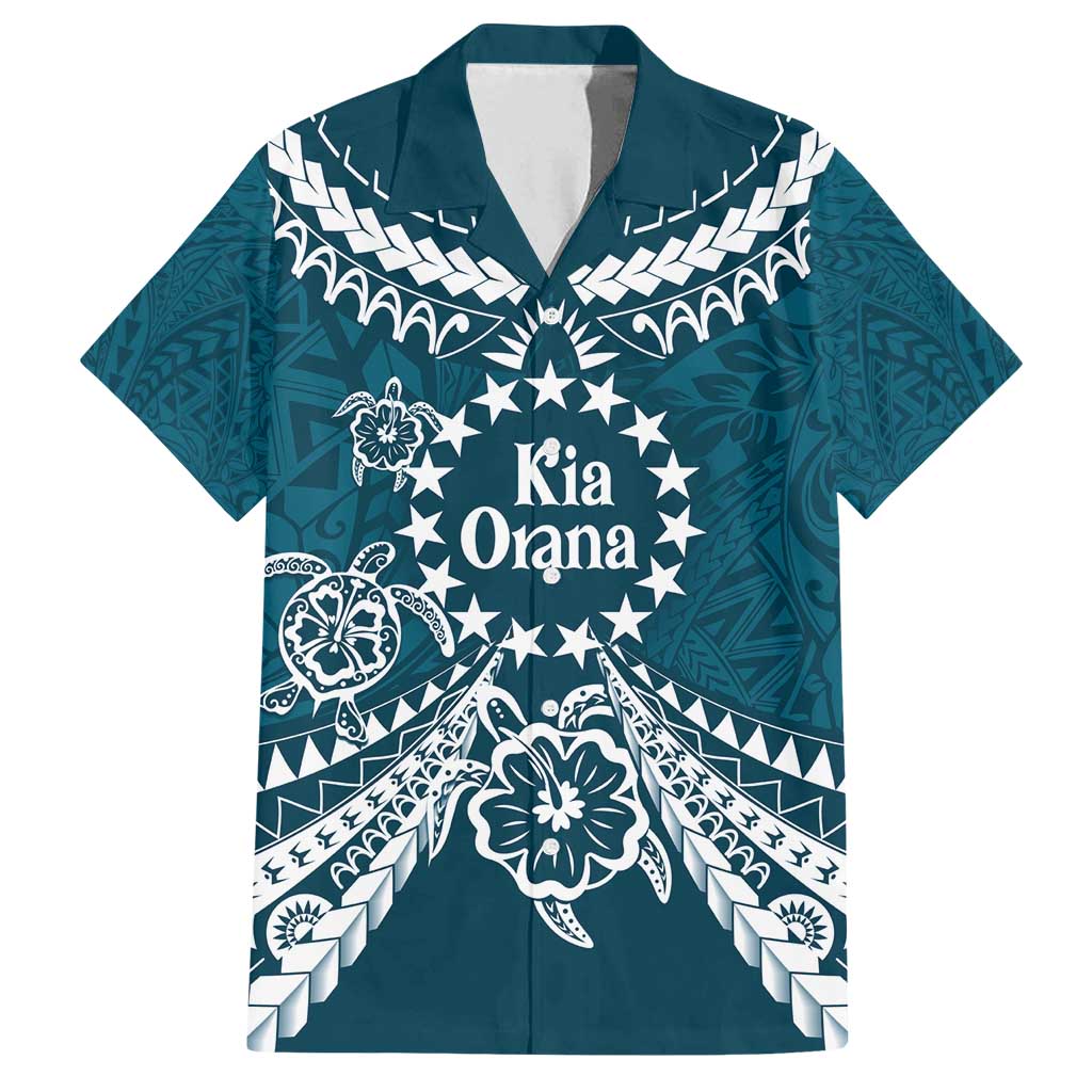 Kia Orana Cook Islands Family Matching Off Shoulder Short Dress and Hawaiian Shirt Polynesian Turtle Crowberry Blue Color LT14 Dad's Shirt - Short Sleeve Crowberry Blue - Polynesian Pride