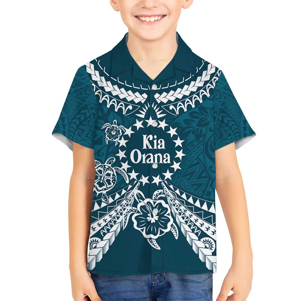 Kia Orana Cook Islands Family Matching Off Shoulder Short Dress and Hawaiian Shirt Polynesian Turtle Crowberry Blue Color LT14 Son's Shirt Crowberry Blue - Polynesian Pride