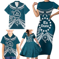 Kia Orana Cook Islands Family Matching Short Sleeve Bodycon Dress and Hawaiian Shirt Polynesian Turtle Crowberry Blue Color LT14 - Polynesian Pride