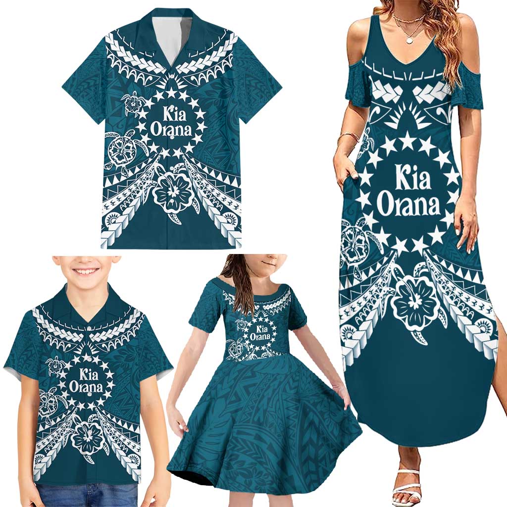 Kia Orana Cook Islands Family Matching Summer Maxi Dress and Hawaiian Shirt Polynesian Turtle Crowberry Blue Color LT14 - Polynesian Pride