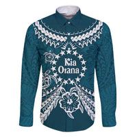 Kia Orana Cook Islands Family Matching Tank Maxi Dress and Hawaiian Shirt Polynesian Turtle Crowberry Blue Color LT14 Dad's Shirt - Long Sleeve Crowberry Blue - Polynesian Pride