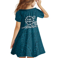 Kia Orana Cook Islands Kid Short Sleeve Dress Polynesian Turtle Crowberry Blue Color