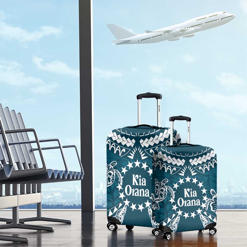 Kia Orana Cook Islands Luggage Cover Polynesian Turtle Crowberry Blue Color