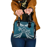 Kia Orana Cook Islands Shoulder Handbag Polynesian Turtle Crowberry Blue Color
