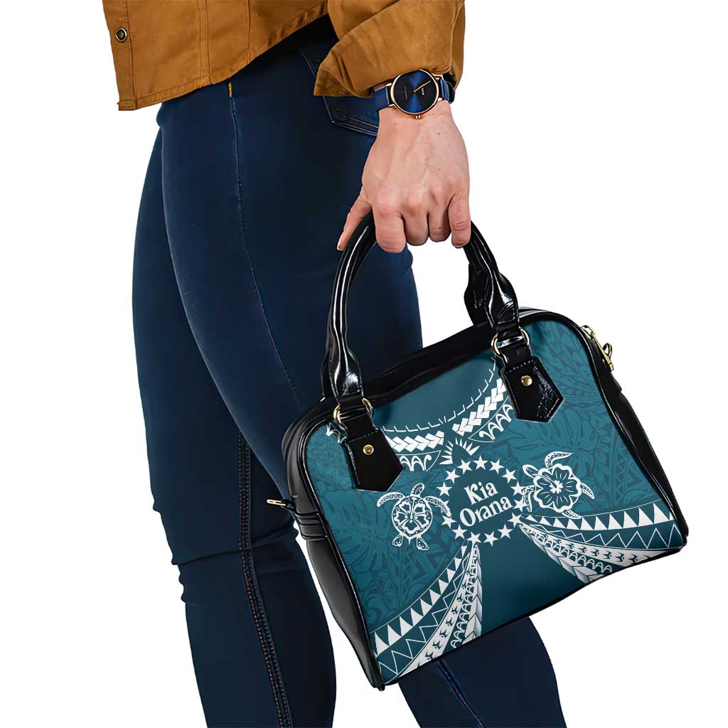 Kia Orana Cook Islands Shoulder Handbag Polynesian Turtle Crowberry Blue Color