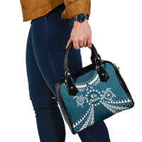 Kia Orana Cook Islands Shoulder Handbag Polynesian Turtle Crowberry Blue Color