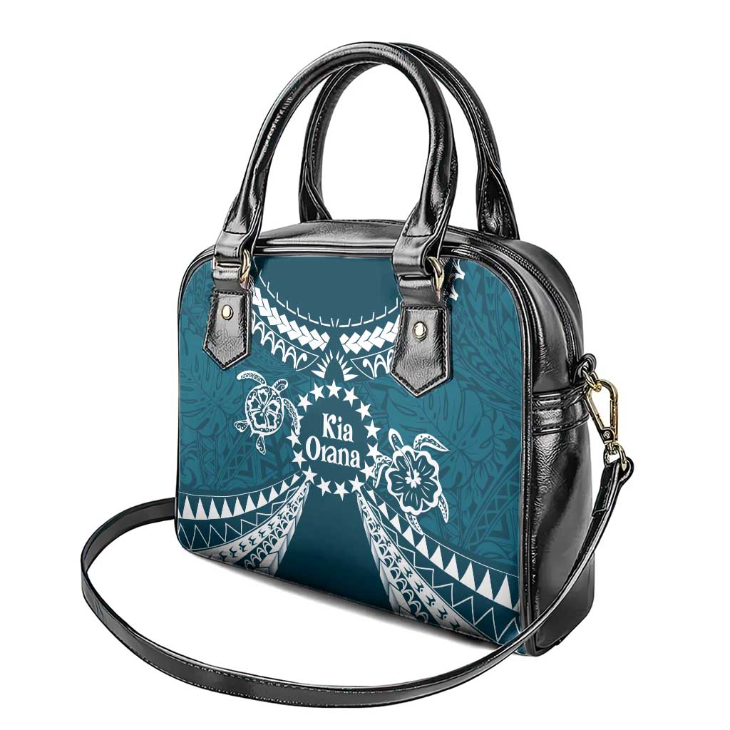 Kia Orana Cook Islands Shoulder Handbag Polynesian Turtle Crowberry Blue Color