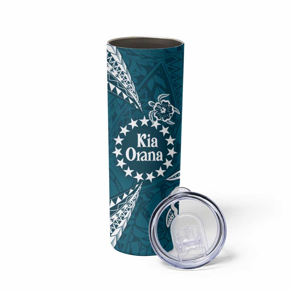Kia Orana Cook Islands Skinny Tumbler Polynesian Turtle Crowberry Blue Color LT14 - Polynesian Pride