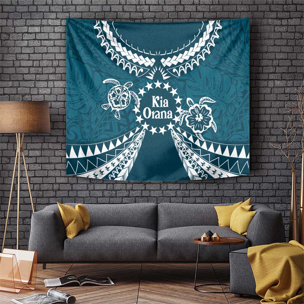 Kia Orana Cook Islands Tapestry Polynesian Turtle Crowberry Blue Color LT14 Crowberry Blue - Polynesian Pride